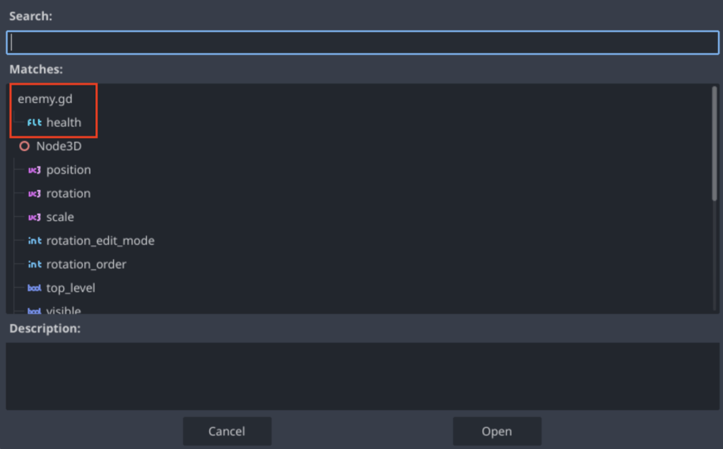 The search popup window showing the available properties to be replicated across the network