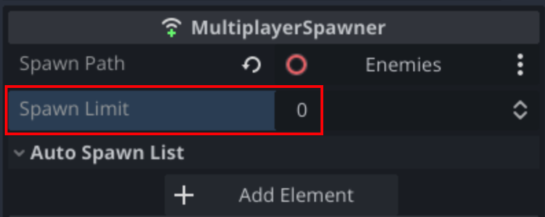 Highlighting the spawn limit property in the MultiplayerSpawner inspector window