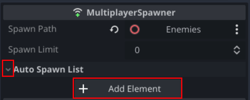 Opening the Auto Spawn List drop down and clicking the add element button