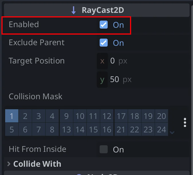 Highlighting the Enabled setting