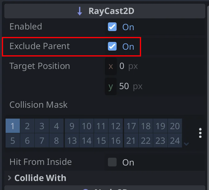 Highlighting the Exclude Parent setting