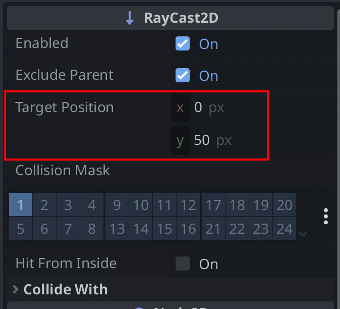 Highlighting the Target Position setting