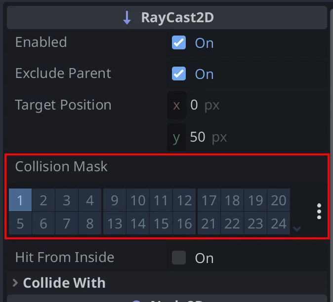 Highlighting the Collision Mask setting