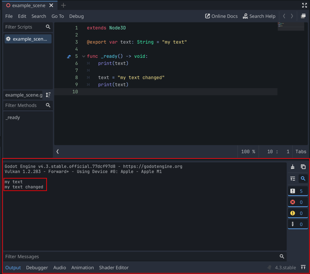 Seeing the old and new text values printed to the output log