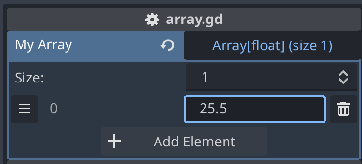 Adding a 25.5 float to the array in the inspector