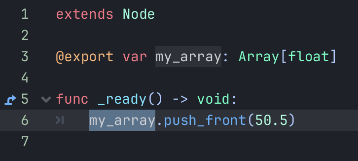 Using the push_front function for the array