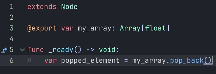 Using the pop_back function for the array