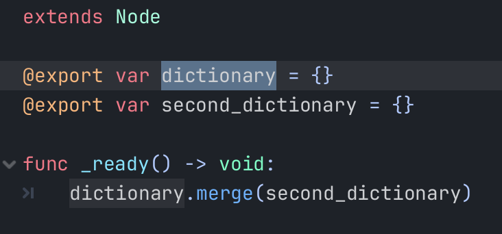 Showing the code of merging two dictionaries together