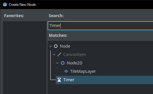 Creating a new timer in the create new node menu