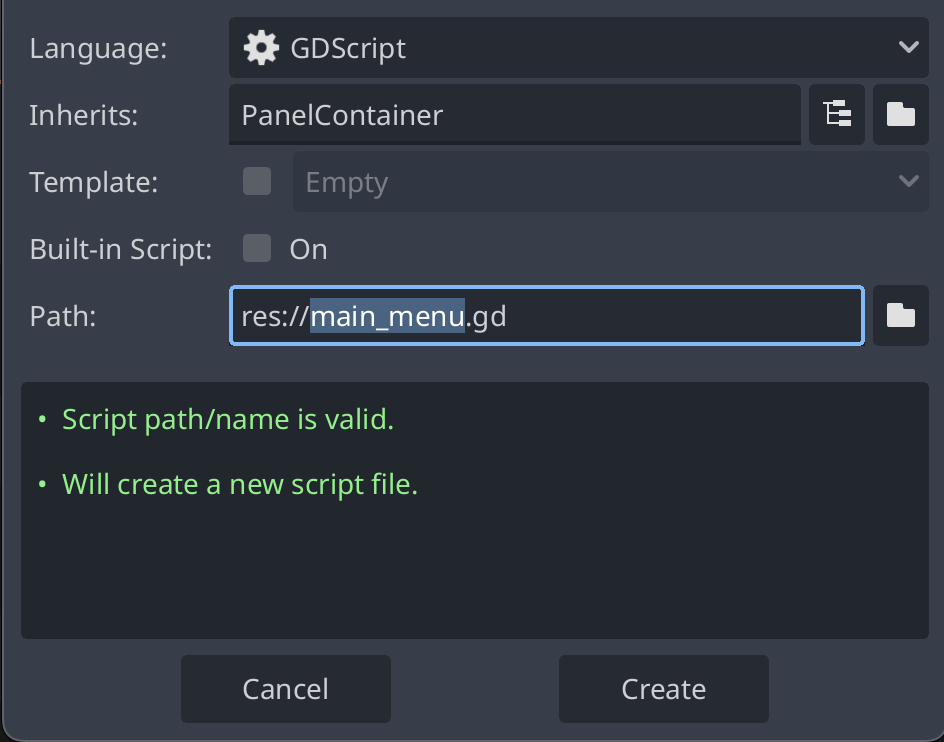 Creating the new script for the main_menu