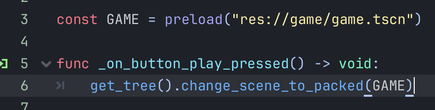Telling the tree to change the scene to our game scene