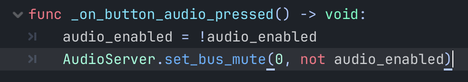 Telling the audio server to mute the zero index bus based on the inverse of our audio_enabled variable