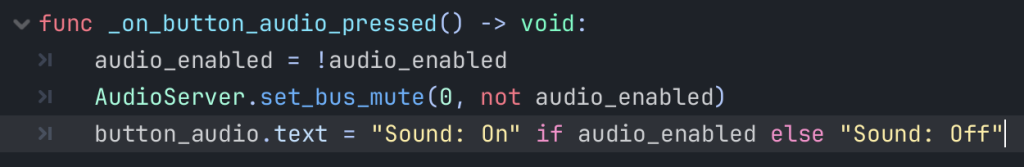 Setting the text based on the state of our audio enabled variable
