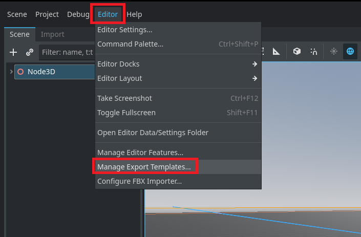 Opening the editor tab and then manage export templates