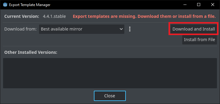 Clicking the download and install button for automatic installation