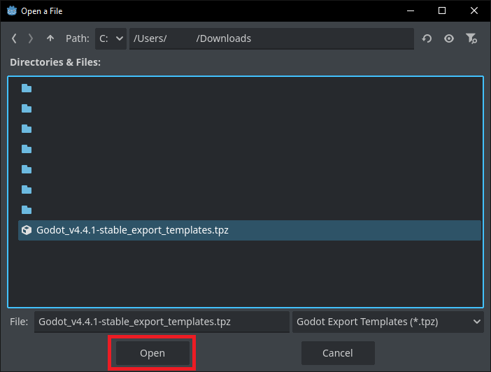 Choosing the file to install from