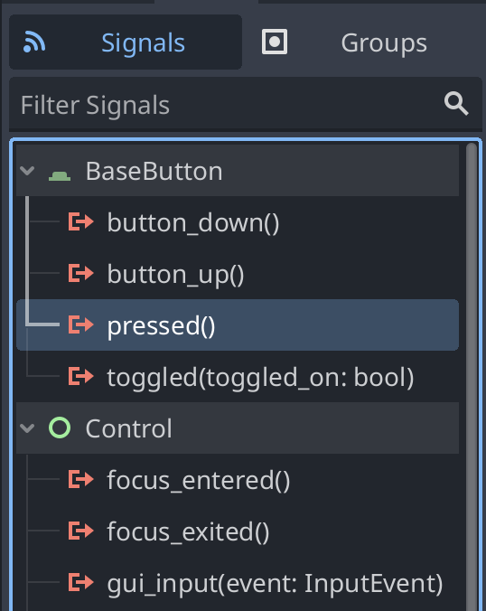 Connecting the button pressed signal