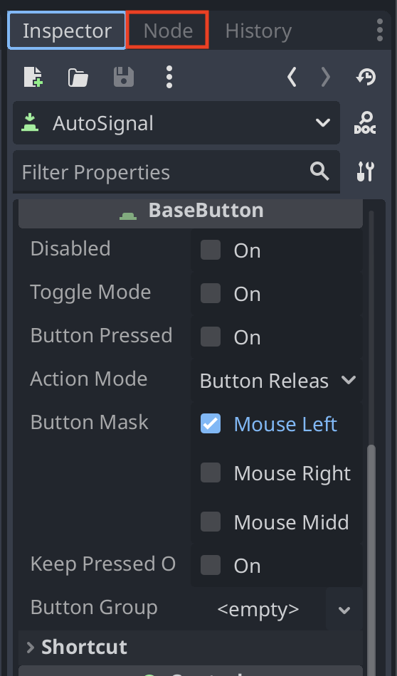 Opening the signals tab