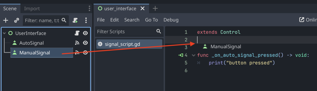 Getting an onready reference to the new button in the script
