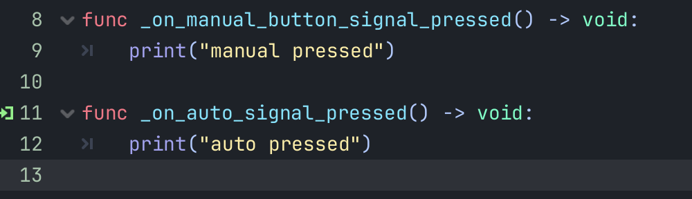 Adding the print function to our manually connected signal button function
