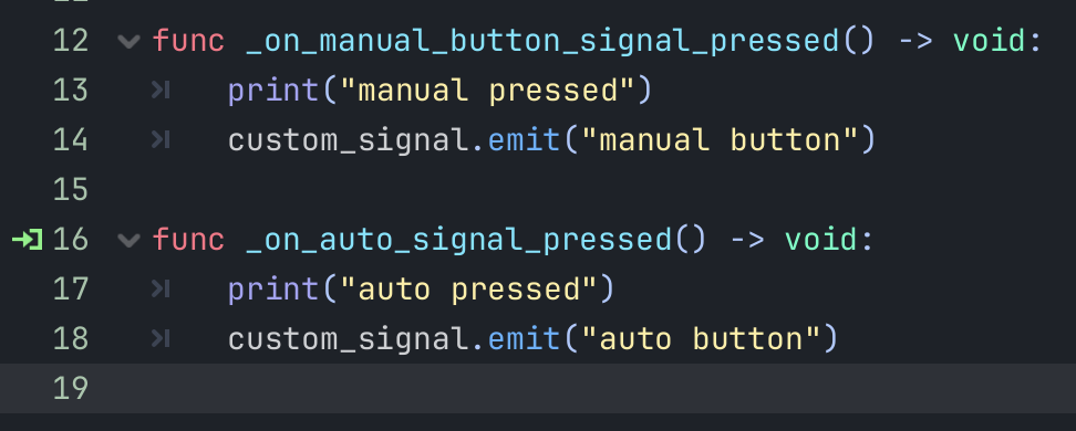 Adding the emit event for our signal to the two button press functions to run our function with two different parameters