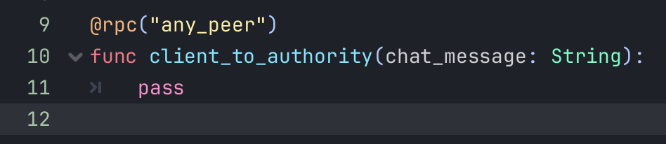 Adding the @rpc annotation and the any peer modifier