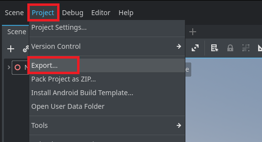 Selecting the export menu