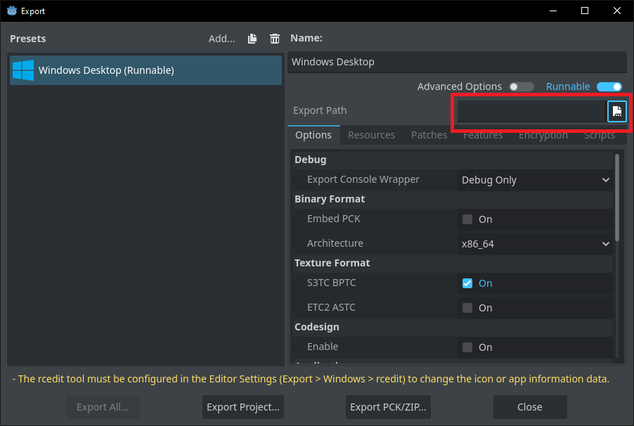 Changing where the engine exports the project to