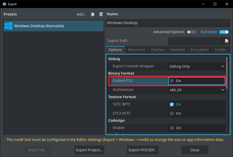 Deciding to either build the assets into the executable or not