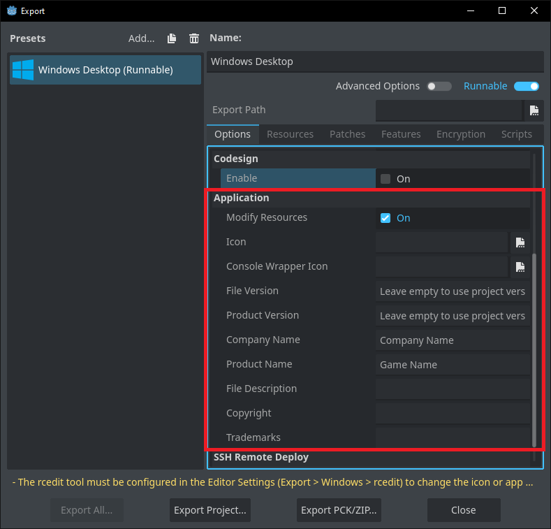 Changing the application settings such as version, company name, product name, file description and more