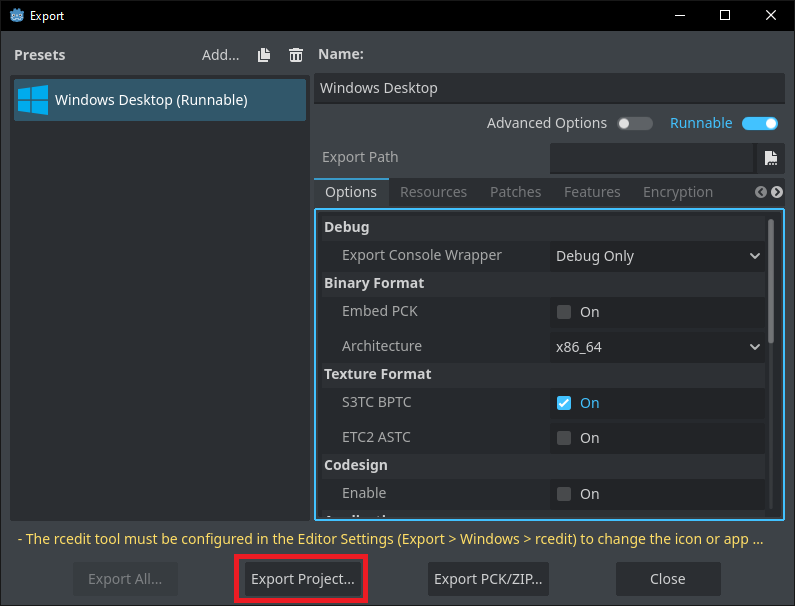 Lastly clicking the export button