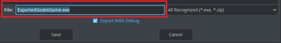 Choosing the file name and exporting the project