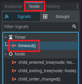 The signal for timeout on the timer node