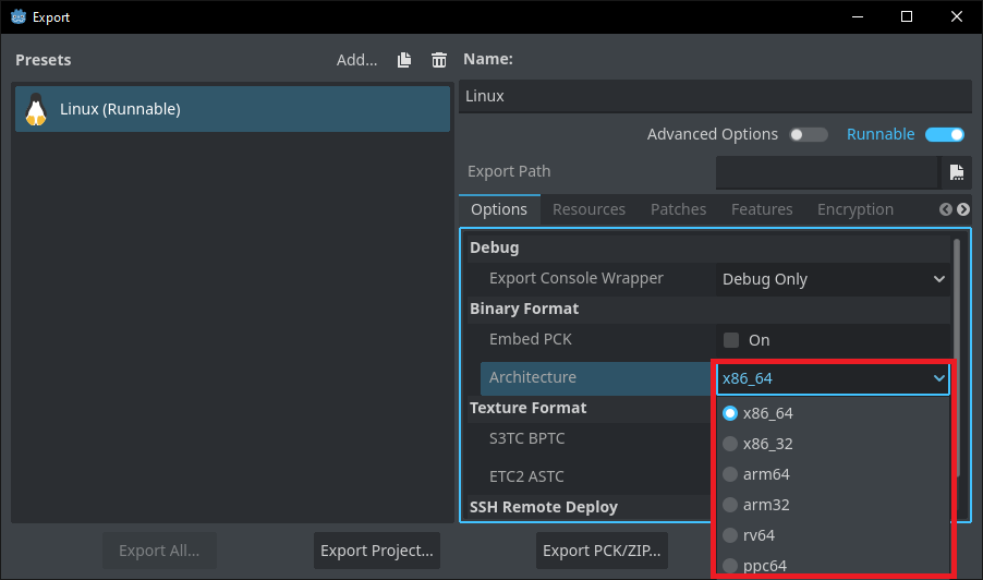 Setting the target architecture, in this case we are using x86_64