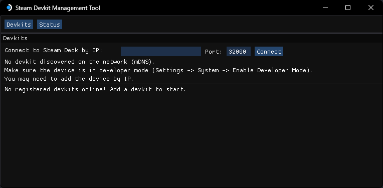 The SteamOS Devkit main menu