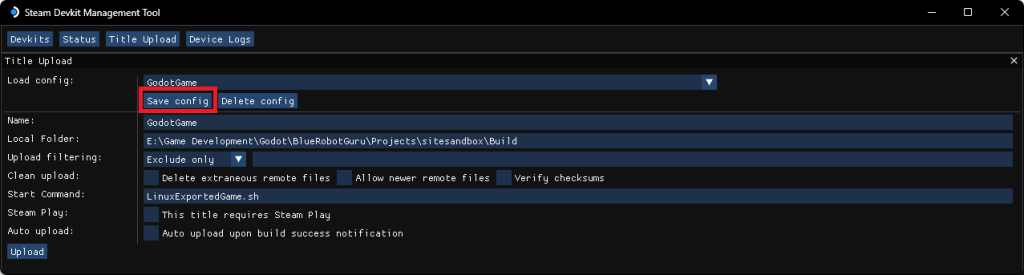 Saving the config for recurrent usage